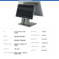 Système de point de vente Windows avec écran client pour supermarché, épicerie, magasin de détail, caisse de paiement, comptoir de caisse, 15,6 pouces