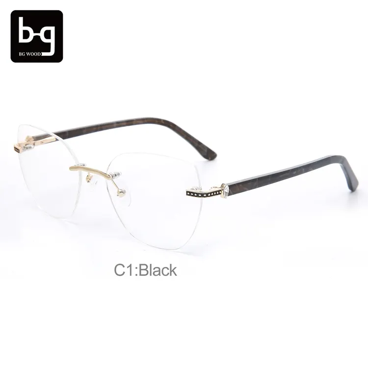 2022 Most Popular Eyeglass Frame Branded Cat Eyewear Design Rimless Eye Glass Optical