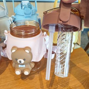 Cartoon <b>Bear</b> Water <b>Bottle</b> 1200ml With Strap For Outdoor Sports Fitness Drink Cup - Product Image 2