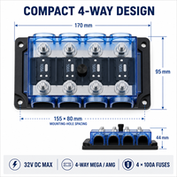 Portafusibles MEGA/AMG de 4 Vías con 4 Fusibles ANM Atornillables de 100A para Autos