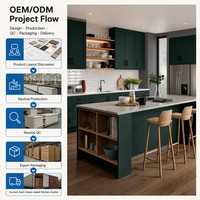 Lemari Dapur Modern Panel Terangkat Warna Hijau Tua Kustom, Bahan Ramah Lingkungan Tahan Api, Veneer Kayu, Rak Terbuka, Solusi Lengkap