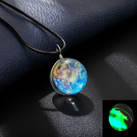 Collier pendentif en verre cabochon de haute qualité, planètes lumineuses qui brillent dans le noir, nébuleuse, Mercure, Vénus, Terre, Mars, Jupiter