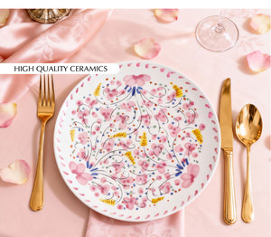 Assiette décorative en céramique de porcelaine fine jaune rose pastoral européenne pour banquets de mariage et fêtes - Product Image 1