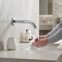 Robinet mural intelligent à capteur infrarouge pour lavabo, eau chaude et froide, en cuivre, design moderne et minimaliste, surface électroplaquée