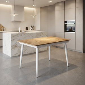 Modern White Metal <b>Leg</b> Extendable Dining <b>Table</b> - Nordic Style Wooden Top Kitchen <b>Table</b> for 4-6 Seats - Essen White Series - Product Image 3
