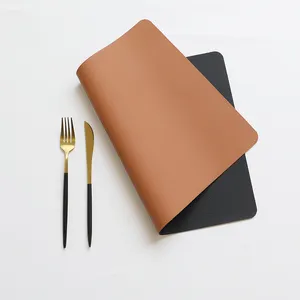 Toptan özel Logo PU deri masa pedi dikdörtgen çift taraflı Placemats yemek masası mat siyah ve kahverengi