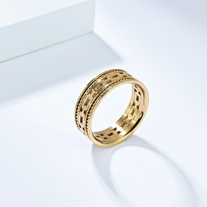 Anillo de Cadena Cubana Hueca de Doble Hilo de Acero de Titanio, Diseño Geométrico, Unisex, para Uso Diario - Product Image 4