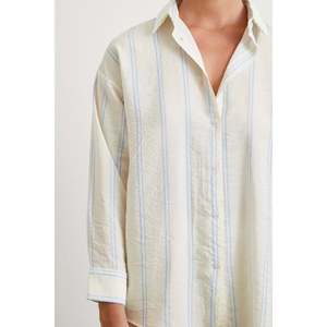 Chemise en modal à double rayures Mango pour homme, bleu popeline, respirante, manches longues - Product Image 2
