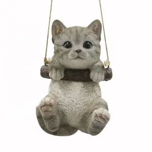 Adorno colgante de gato para jardín, figuritas de resina de animales para decoración del hogar, poliresina