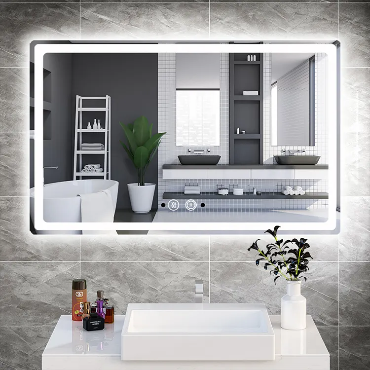 Tocador de baño moderno europeo, espejo inteligente CE con Control de pantalla táctil, luces led para hotel y hogar
