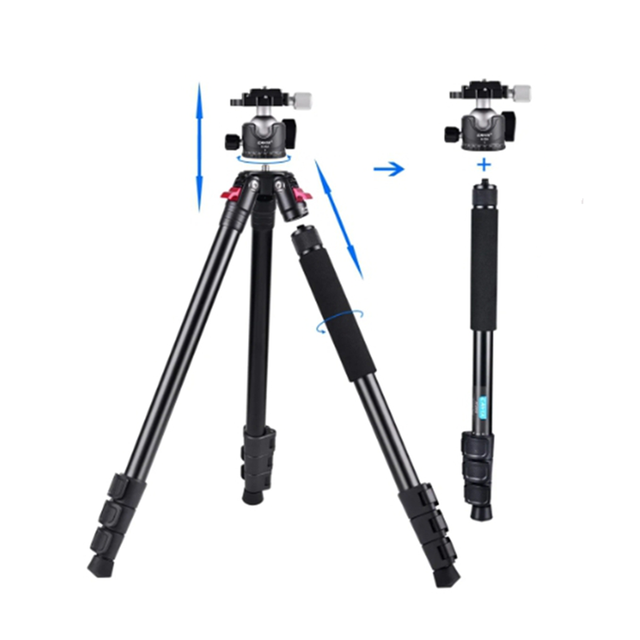 CAVIX AT2542 Carbon Fiber Tripod Detachable Centre Column Monopod Foldable Shooting Stand with Ball Head for Video Shooting