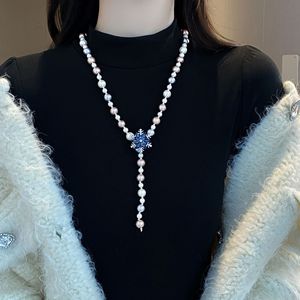 Pearl Necklace Snowflake Pendant AAA Grade Long Chain Elegant Women's Jewelry Everyday Wear - Product Image 2