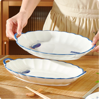 Service de vaisselle en porcelaine haute température, bleu et blanc, design classique japonais, personnalisable, compatible micro-ondes