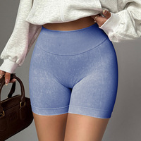 Shorts de yoga sin costuras con lavado ácido, leggings de yoga de cintura alta con efecto fruncido en glúteos, shorts de ciclista vintage esmerilados para gimnasio y entrenamiento, venta al por mayor