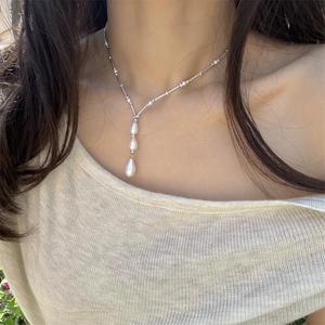Collar de Perlas de Agua Dulce con Inyección de Oro de 14K, Estilo Dinámico y Moderno, Diseño de Espina de Serpiente con Forma de Arroz, Popular en Xiaohongshu - Product Image 1