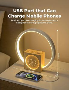Haut-parleurs portables <span class=keywords><strong>USB</strong></span> <span class=keywords><strong>avec</strong></span> éclairage LED RVB, fonction lever de soleil, bruit blanc coloré imitation bois, <span class=keywords><strong>réveil</strong></span> intelligent, horloge de table - Product Image 6