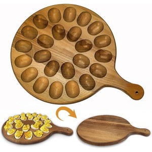 Bandeja de madera para huevos con divisor, plato doble para postres con asa, bandejas de servir de color madera natural - Product Image 5