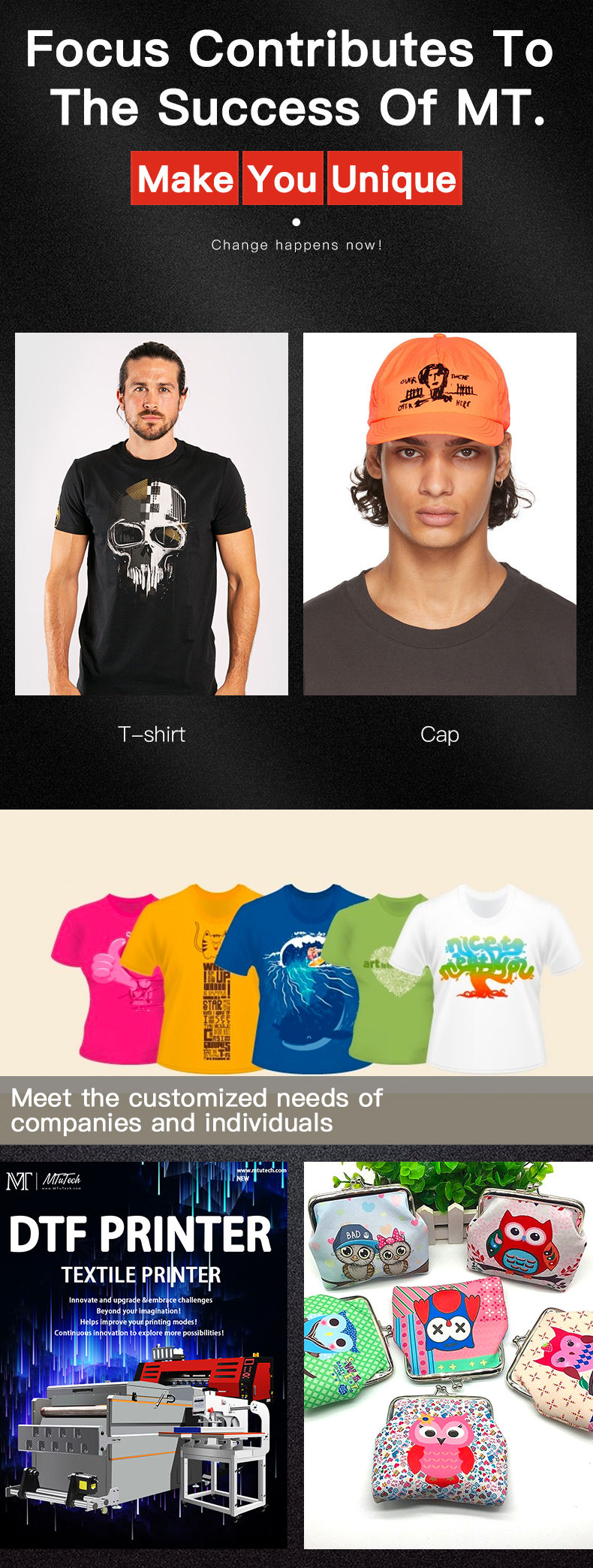 Professio<i></i>nal Supplier MT Versatile 60cm dtf t-shirt printing printer machine digital dtf printer for hoodies coat bag printing