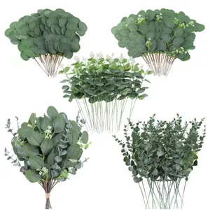 90 יחידות 4 סוגים גבעול עלי אקליפטוס מעורב מלאכותי עלים כסף דולר עלים צמחי ריסוס מלאכותי ירוק לעיצוב זר חתונה