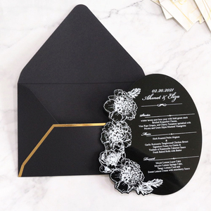 Carte de menu en acrylique avec fleur en feuille d'aluminium blanche, design luxueux et forme créative, couleur personnalisée, invitations de <span class=keywords><strong>mariage</strong></span> classiques en acrylique noir - Product Image 5