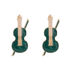 Pendientes de tuerca de Violín de perlas de agua dulce creativos pendientes colgantes en forma de violín esmaltados coloridos para mujer - Product Image 5