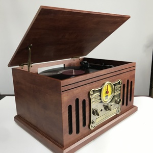 Tourne-disque audio 6-en-1 au design vintage, lecteur de disques vinyles et gramophone avec connexion PC/3 vitesses - Product Image 2
