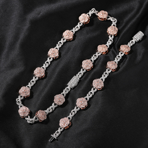 Collar de Moda con Incrustaciones de Diamantes de Imitación en Forma de Rosa y Brazalete en Forma de 8, Estilo Hip Hop de Alta Gama - Product Image 1