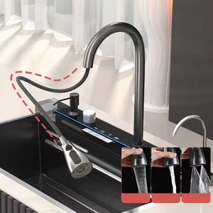 Lavello da <span class=keywords><strong>Cucina</strong></span> Smart 2026 di Lusso in Acciaio Inossidabile Nero con <span class=keywords><strong>Design</strong></span> a Cascata, Resistenza alla Corrosione Nano e Display Digitale - Product Image 3