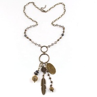 Colliers de mode bohème en alliage avec pendentif théière, perles en verre cristal et chaîne de chapelet, et breloque en métal