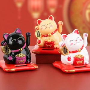 Kucing beruntung, Set lengan melambai, tenaga surya plastik meja kucing mobil dekorasi bukaan bisnis 2.5 inci kucing Beruntung - Product Image 5