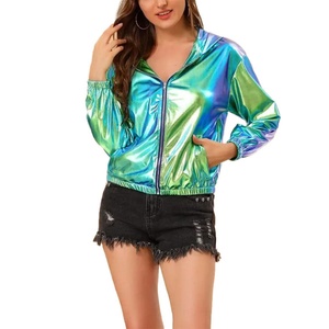 Chaqueta con Capucha Personalizada, Chaqueta Cortavientos Reflectante con Cremallera y Manga Larga, Chaqueta Impermeable para Mujer - Product Image 2