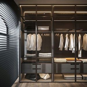YALIG Armoire intégrée en L de luxe moderne sur mesure avec portes en verre pliables et extensibles, éclairage LED pour villa - Product Image 2