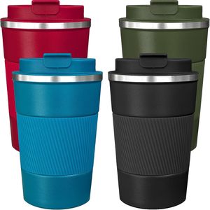 FAYREN Tasse isotherme en acier inoxydable 380 ml, gobelet de voyage pour café avec manchon en silicone, tasse thermique multicolore - Product Image 1