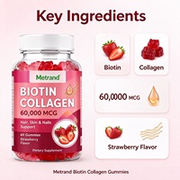 Gummies de biotine et collagène Metrand saveur fraise pour soutenir les cheveux, la peau et les ongles, 60 gummies, complément alimentaire OEM sous marque privée