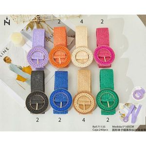 Cintura in paglia PP con fibbia a catena di perline rotonde, cintura in pelle da 5 cm, cintura alla moda da donna - Product Image 1