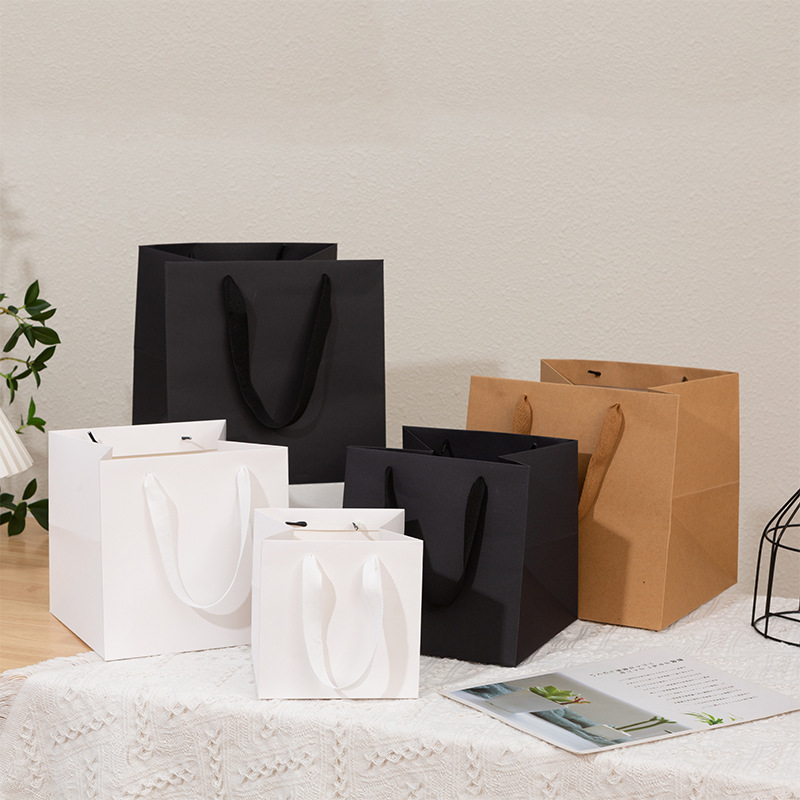 Wholesale Square White Kraft Paper Bag Shopping Handle Paper Bags