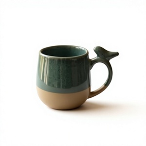 Hand-Made Ceramic <b>Mug</b> Blue Gradient Bird Handle Wabi-Sabi Style Matte Finish Dishwasher & Microwave Safe Gift <b>Box</b> Home Use - Product Image 1