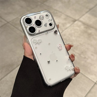 Coque de téléphone transparente en PC rigide avec strass, perles et nœud papillon pour iPhone 18 Pro Max, design personnalisé, style féminin, compatible iPhone 17