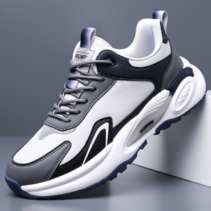 Baskets Chunky pour Hommes à Bout Rond, Tige Synthétique, Semelle Extérieure en Caoutchouc, Semelle Intermédiaire EVA Amortie, Doublure Douce, Chaussures de Sport à Lacets pour l'Automne - Product Image 1