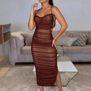 Vestido Midi de mujer, moda de verano, liso, sin mangas, sin espalda, cuello Halter, con cordones, cintura cortada, línea A, vestidos de fiesta ajustados - Product Image 6