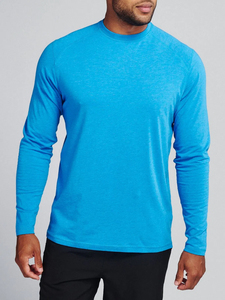 Camiseta de cuello redondo de manga larga raglán de LICRA de algodón ajustada unisex, camisetas en blanco con logotipo personalizado, material de poliéster/algodón - Product Image 5