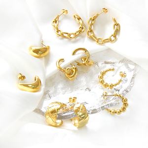 18k Gold Plated Accessories Women <b>Fashion</b> Jewelry <b>Earrings</b> Stainless Steel Colored Waterproof C <b>Hoop</b> <b>Earrings</b> - Product Image 1