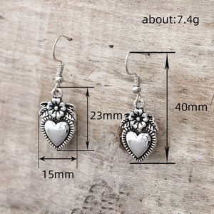 Vintage Heart Flower Ear <b>Hook</b> <b>Earrings</b> For Women Antique Style Floral Drop <b>Earrings</b> Fashion Daily Wear Jewelry Wholesale - Product Image 4
