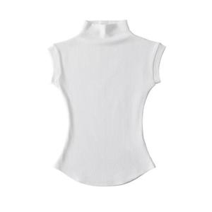 T-shirt sans manches blanc à col montant, style Ins Pure Desire, pour <span class=keywords><strong>femme</strong></span>, été, <span class=keywords><strong>sexy</strong></span>, moulant, taille cintrée, court, tendance Hot Girl - Product Image 3