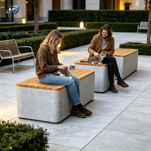 Banc cube moderne en FRP style terrazzo avec finition mouchetée pour espaces publics extérieurs, patios et halls - Product Image 1