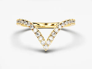 Anillo de diamante de Chevron de oro de 14K, banda de boda a juego para mujer, anillo minimalista delicado de diamante apilable único - Product Image 4