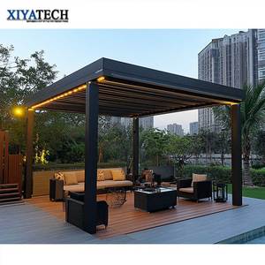 XIYATECH Motorizado <span class=keywords><strong>Outdoor</strong></span> Rainproof Alumínio Pergola 175 Tipo Bioclimatic Louvered Garden Canopy para Pátio Gazebo Bioclimatic