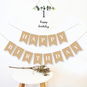 ראשון יום הולדת באנר תינוק מקלחת יום הולדת שמח באנטינג באנר מכתב זרים תלויים פסטל ורוד מחרוזת דגלי - Product Image 2