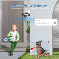Caméra IP WIFI 4MP à trois objectifs, extérieure, détection automatique des personnes, moniteur vidéo PTZ, système de sécurité CCTV à trois écrans