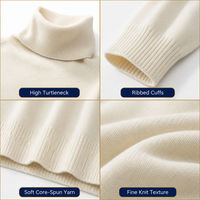 Haut décontracté d'hiver pour femme en fil non tissé lavé, col roulé, manches longues, fil de soie filé à l'envers, couleur ivoire
